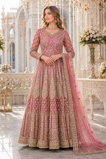 Light purple embroidered net semi stitched anarkali suit