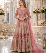 Light purple embroidered net semi stitched anarkali suit