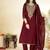 Maroon silk blend embroidered kurta set