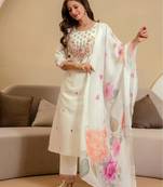 White chanderi embroidered kurta set