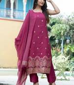 Women Ethnic Motifs Embroidered Regular Kurta with Trousers & With Dupatta