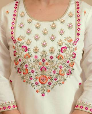 White chanderi embroidered kurta set 2