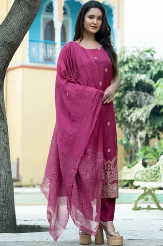 Women Ethnic Motifs Embroidered Regular Kurta with Trousers & With Dupatta