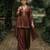 Brown silk blend embroidered kurta set
