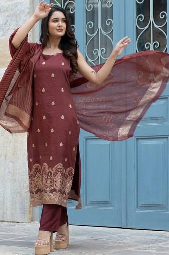Women Ethnic Motifs Embroidered Regular Kurta with Trousers & With Dupatta
