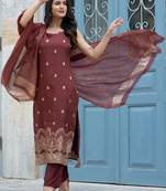 Women Ethnic Motifs Embroidered Regular Kurta with Trousers & With Dupatta