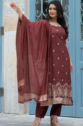 Women Ethnic Motifs Embroidered Regular Kurta with Trousers & With Dupatta