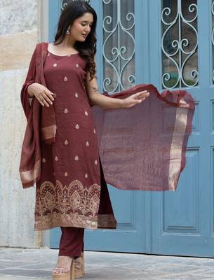 Women Ethnic Motifs Embroidered Regular Kurta with Trousers & With Dupatta 6