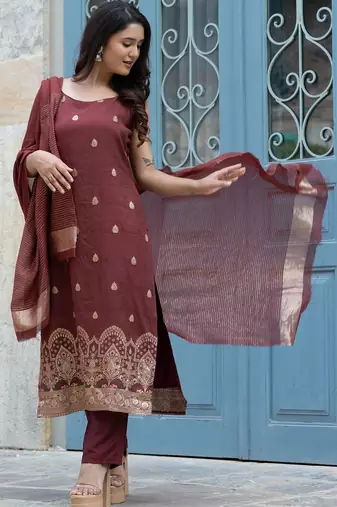 Women Ethnic Motifs Embroidered Regular Kurta with Trousers & With Dupatta