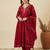 Red silk blend embroidered kurta set