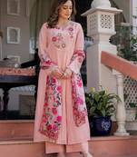 Pink silk blend embroidered kurta set
