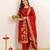 Red art silk jacquard kurta set