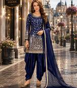 Navy blue embroidered tapeta silk semi stitched salwar suit
