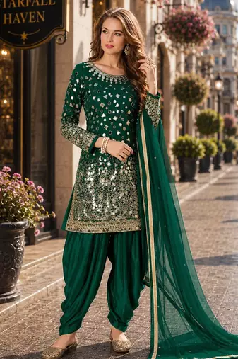 Dark green embroidered tapeta silk semi stitched salwar suit