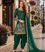 Dark green embroidered tapeta silk semi stitched salwar suit