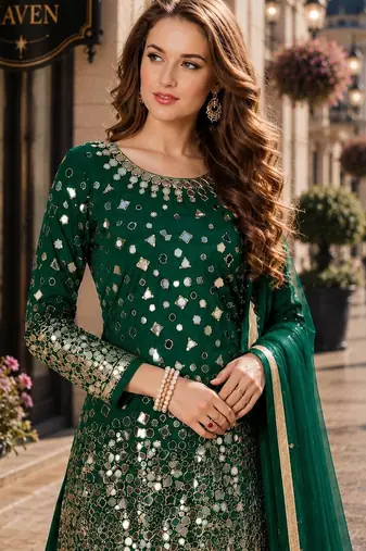 Dark green embroidered tapeta silk semi stitched salwar suit