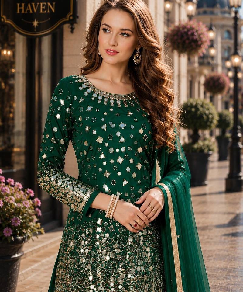 Dark green embroidered tapeta silk semi stitched salwar suit