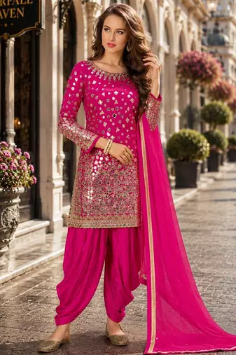 Pink embroidered tapeta silk semi stitched salwar suit