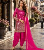 Pink embroidered tapeta silk semi stitched salwar suit