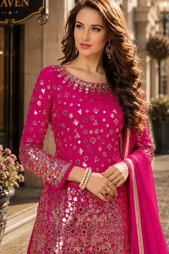 Pink embroidered tapeta silk semi stitched salwar suit