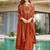 Dark-orange silk blend embroidered kurta set