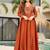 Dark-orange silk blend embroidered kurta set