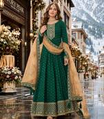 Green embroidered tapeta silk semi stitched anarkali suit