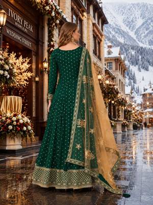 Green embroidered tapeta silk semi stitched anarkali suit 2
