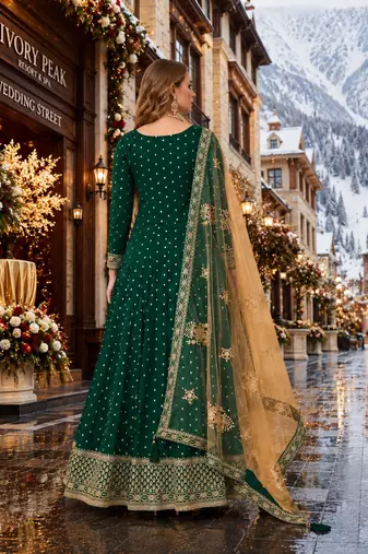 Green embroidered tapeta silk semi stitched anarkali suit