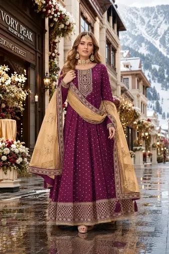 Purple embroidered tapeta silk semi stitched anarkali suit