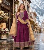 Purple embroidered tapeta silk semi stitched anarkali suit