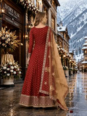 Maroon embroidered tapeta silk semi stitched anarkali suit 2