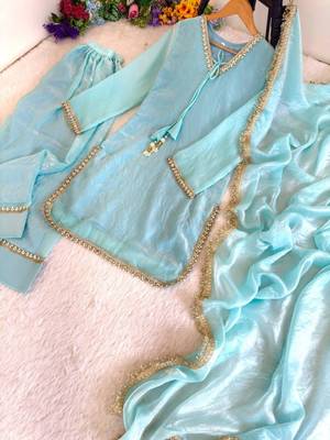 Blue satin lace farshi salwar set 4