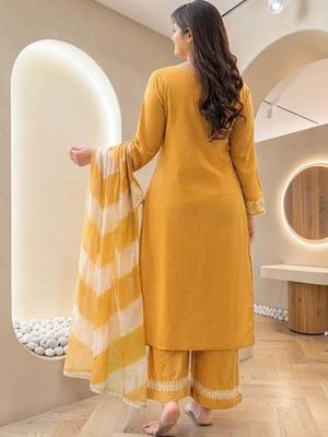 Women Ethnic Motifs Embroidered Regular Thread Work Kurta with Palazzos & With Dupatta 4