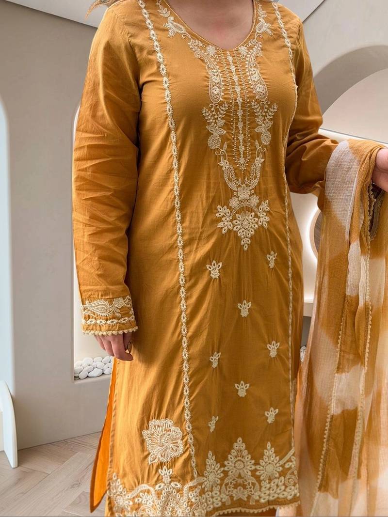 Women Ethnic Motifs Embroidered Regular Thread Work Kurta with Palazzos & With Dupatta