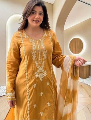 Women Ethnic Motifs Embroidered Regular Thread Work Kurta with Palazzos & With Dupatta 7