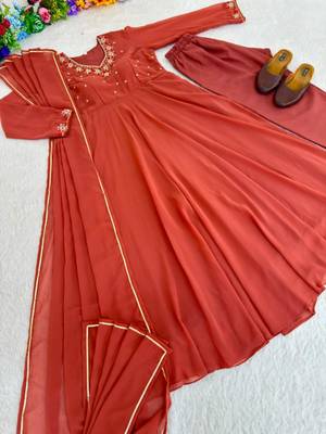 Dark-orange faux georgette lace kurta set 2