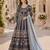 Navy blue embroidered art silk semi stitched anarkali suit
