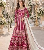 Red embroidered art silk semi stitched anarkali suit