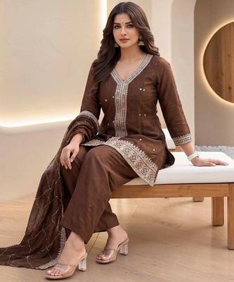 Women Ethnic Motifs Embroidered Regular Thread Work Kurta with Palazzos & With Dupatta 1
