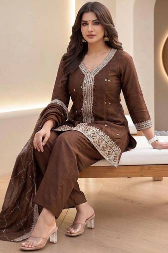 Women Ethnic Motifs Embroidered Regular Thread Work Kurta with Palazzos & With Dupatta