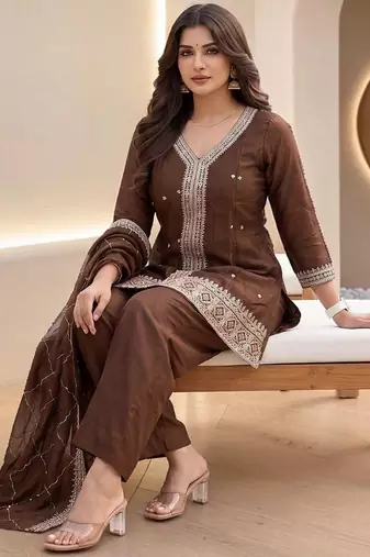 Women Ethnic Motifs Embroidered Regular Thread Work Kurta with Palazzos & With Dupatta