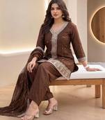 Women Ethnic Motifs Embroidered Regular Thread Work Kurta with Palazzos & With Dupatta