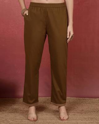 Brown silk blend embroidered kurta set 4