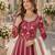 Red embroidered art silk semi stitched anarkali suit