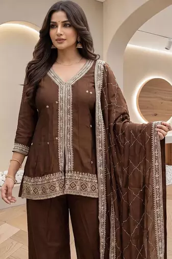 Women Ethnic Motifs Embroidered Regular Thread Work Kurta with Palazzos & With Dupatta