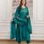 Teal-green silk blend embroidered kurta set