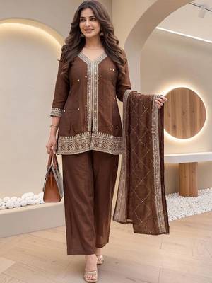 Women Ethnic Motifs Embroidered Regular Thread Work Kurta with Palazzos & With Dupatta 5
