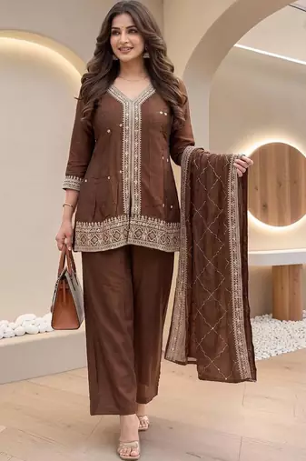 Women Ethnic Motifs Embroidered Regular Thread Work Kurta with Palazzos & With Dupatta