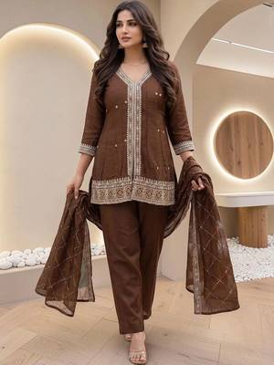 Women Ethnic Motifs Embroidered Regular Thread Work Kurta with Palazzos & With Dupatta 6